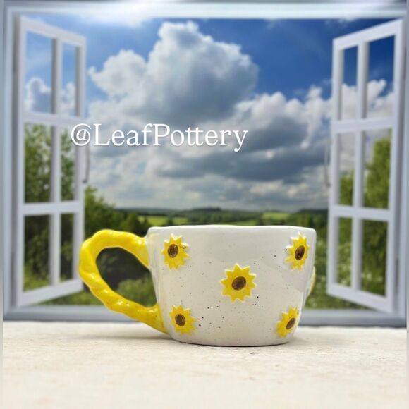 Sunflower Coffee Mug – 16oz Ceramic Cup with Handcrafted Floral Design - Picture 8 of 11